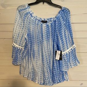 I.N.STUDIO plus size blue and white tie dyed blouse sz 1X